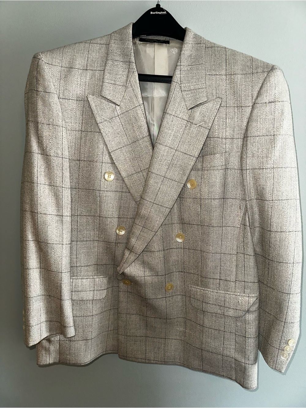 Vintage Chicago Double-Breasted Windowpane Blazer - Cream